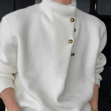 AIDASE  -  Autumn Winter New Fashion Trend Retro High Collar Button Design Sweater Mens Casual All-Match Loose Knit Sweater Mens Clothing aidase-shop